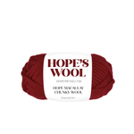 Hope's Wool chunky yarn in Burgundy Bow – rich red 100% Merino wool skein by Hope Macaulay, perfect for bold DIY knitting projects and cozy handmade pieces.