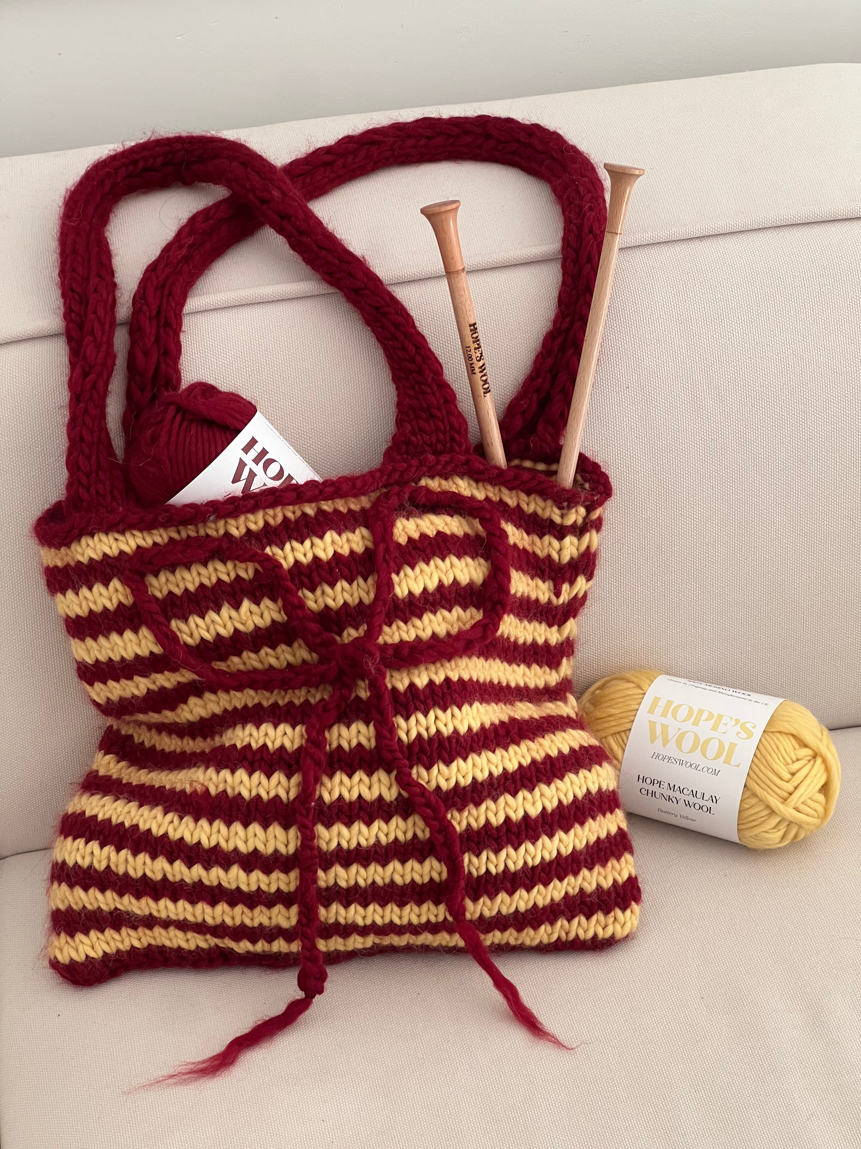 Bow Stripe Chunky Tote Bag Knitting Kit Hope's Wool