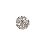 Shiny silver rhinestone button on a clean white surface.