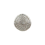 Shiny silver rhinestone button on a clean white surface.