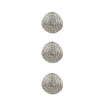 Three silver rhinestone buttons on a white background