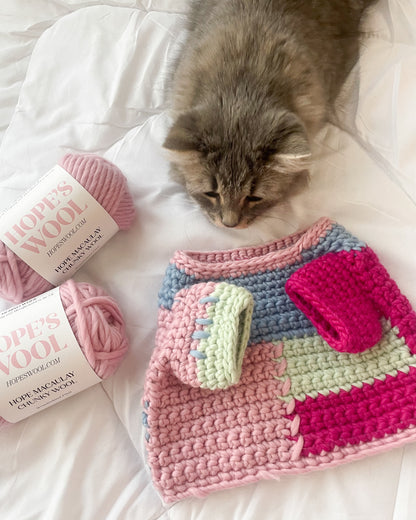 Mahum Crochets x Hope Macaulay Chunky Patchwork Pet Sweater Crochet Pattern